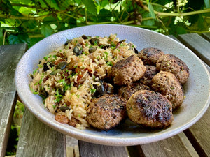 Pepo & Friends Pilaf with Moroccan Spiced Meatballs